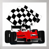 Rennwagen mit Schachbrettflagge Poster (Vorne)