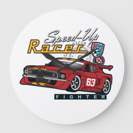 Rennwagen _ Motor 12 Große Wanduhr (Vorderseite)