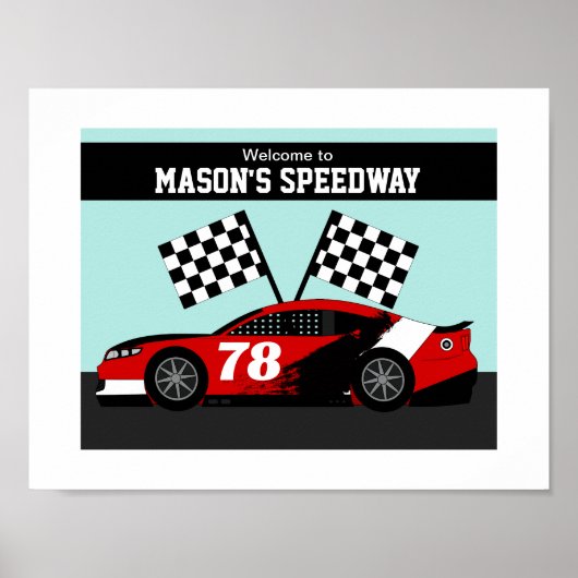 Rennwagen Name und Nummer Wand Poster (Vorne)