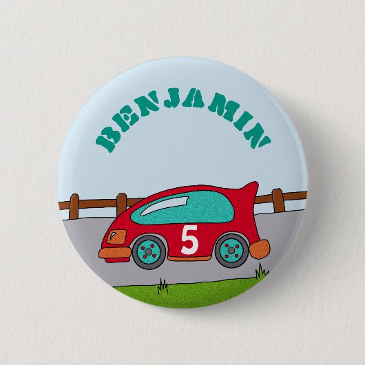 Rennwagen Personalizable Geburtstag Button (Vorderseite)
