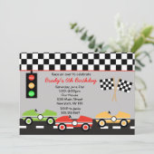 Rennwagen Racecar Brithday Einladung (Stehend Vorderseite)