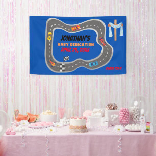 Rennwagen Racetrack Baby Boy Dedication Banner