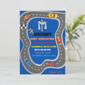 Rennwagen Racetrack Baby Boy Dedication Einladung (Stehend Vorderseite)