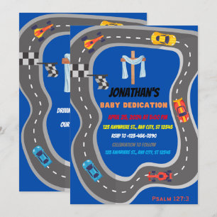 Rennwagen Racetrack Baby Boy Dedication Einladung