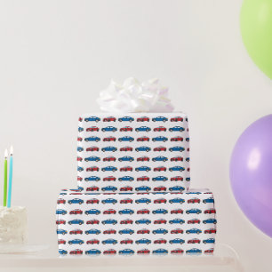 Rennwagen Rennen Retro Blau Geburtstag Kinder Geschenkpapier