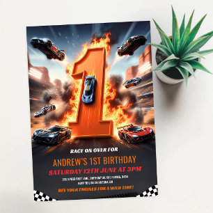 Rennwagen Rot 1. Geburtstag Einladung