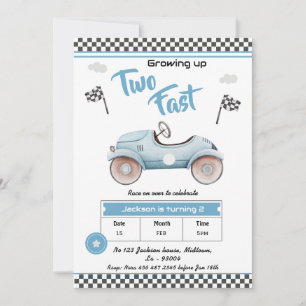 Rennwagen themed blau vintage Zwei schnelle 2. Geb Einladung