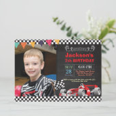 Rennwagen zum Geburtstag Einladung. Boy Birthday P Einladung (Stehend Vorderseite)