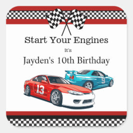 Rennwagen zum Geburtstag, Quadratischer Aufkleber