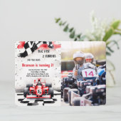 Rennwagen, zwei schnelle Foto Einladung (Stehend Vorderseite)