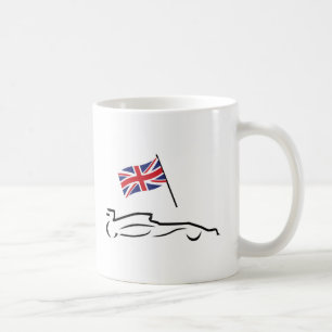 Rennwagenlinie Zeichne mit britischer Flagge Kaffeetasse