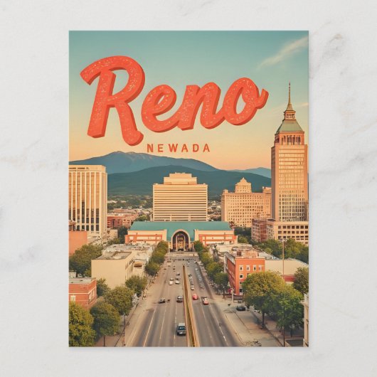 Reno City Nevada vintage skyline Postkarte (Vorderseite)