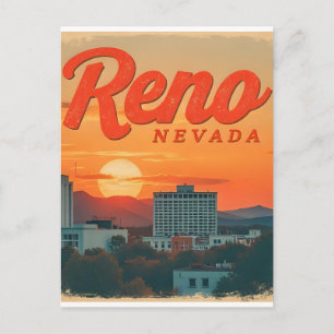 Reno City Nevada Vintager Sonnenuntergang Skyline Postkarte