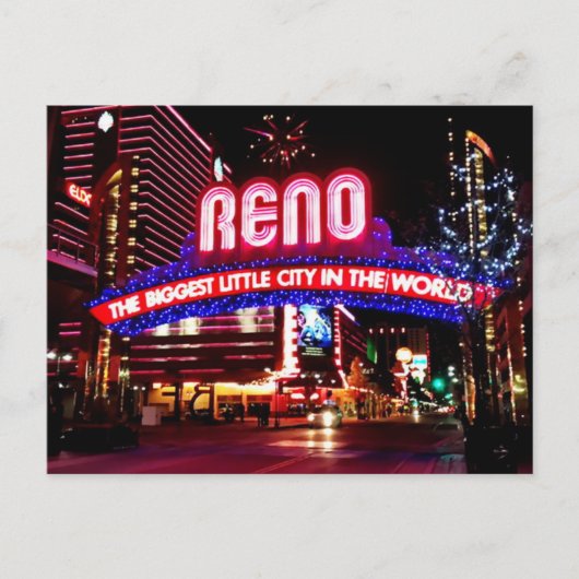 Reno, Nevada am Abend Postkarte (Vorderseite)
