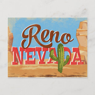 Reno Nevada Cartoon Desert Vintage Travel Postkarte
