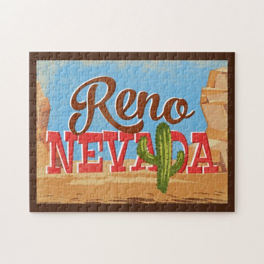 Reno Nevada Cartoon Desert Vintage Travel Puzzle (Horizontal)