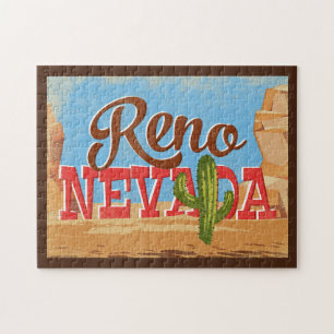 Reno Nevada Cartoon-Wüsten-Reise im Vintage-Stil Puzzle