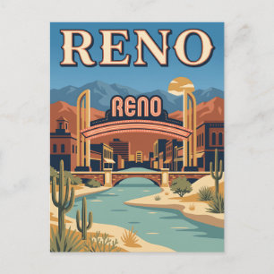 Reno Nevada Torbogen Retro Vintage Reiseposter Postkarte