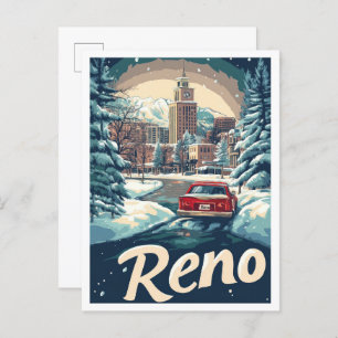 Reno Nevada USA Art Vintage Reise Illustration Postkarte