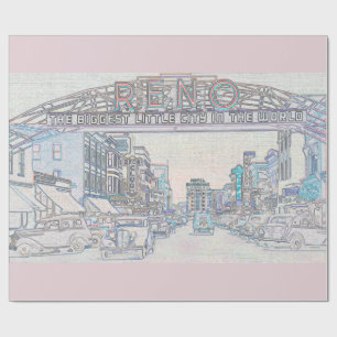 RENO NEVADA VINTAGE FARBENFARBENE WATERCOLOR KUNST GESCHENKPAPIER