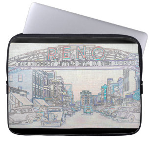RENO NEVADA VINTAGE FARBENFARBENE WATERCOLOR KUNST LAPTOPSCHUTZHÜLLE