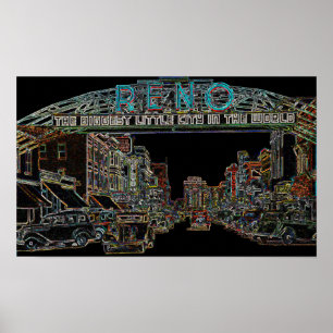 RENO NEVADA VINTAGE FARBENFARBENE WATERCOLOR KUNST POSTER