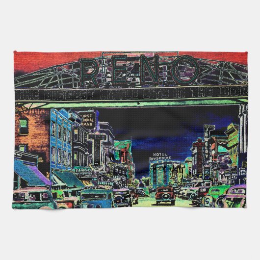 RENO NEVADA VINTAGE FARBENFARBKUNST GESCHIRRTUCH (Horizontal)