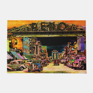 RENO NEVADA VINTAGE FARBENFROHE Aquarell-KUNST Fußmatte