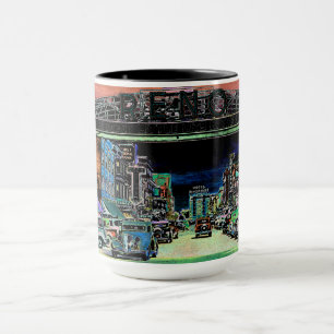 RENO NEVADA VINTAGE FARBENFROHE Aquarell-KUNST Tasse