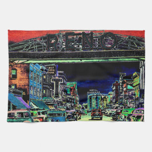 RENO NEVADA VINTAGE FARBENFROHE WATERCOLOR-KUNST GESCHIRRTUCH