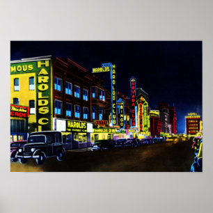 Reno Nevada Virginia Street bei Nacht Poster