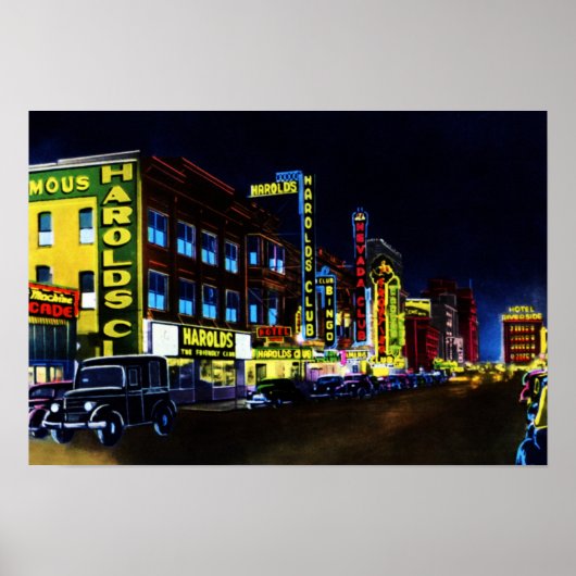 Reno Nevada Virginia Street bei Nacht Poster (Vorne)