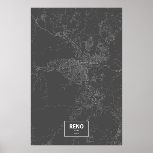 Reno, Nevada (weiß auf schwarz) Poster (Vorne)
