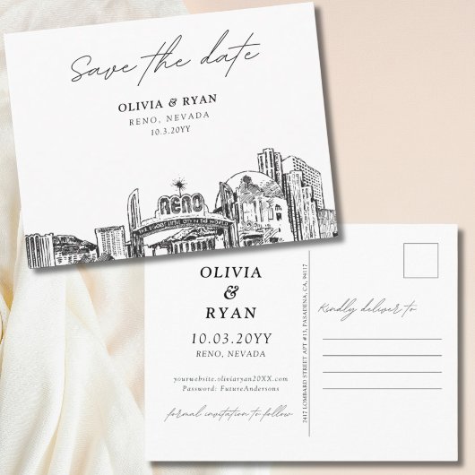 Reno Save the Date Postcard Elegante Hochzeit Postkarte