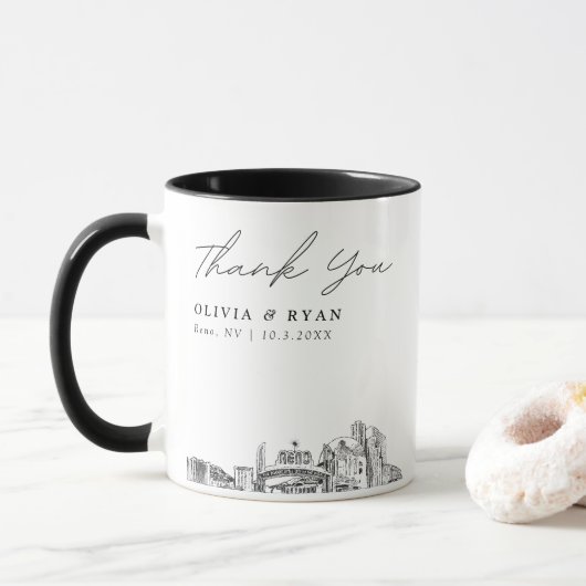 Reno Skyline Sketch Simple Custom Wedding Tasse (Mit Donut)