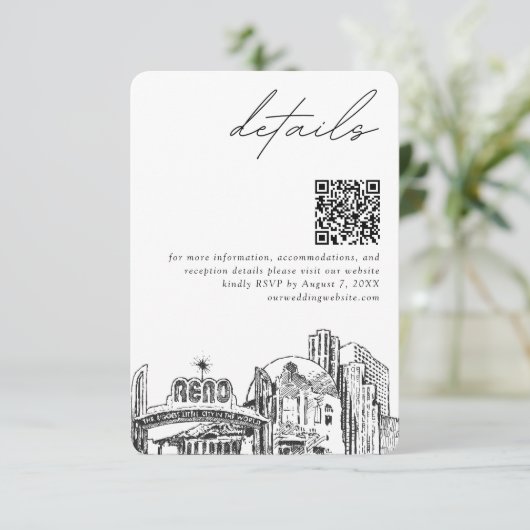 Reno Wedding Skyline kleine Details QR Code UAWG Begleitkarte (Stehend Vorderseite)