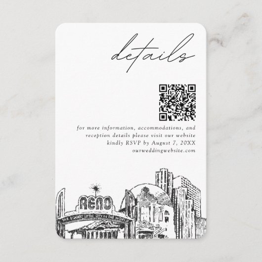 Reno Wedding Skyline kleine Details QR Code UAWG Begleitkarte (Vorderseite)