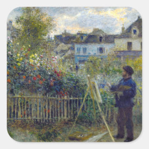 Renoir - Claude Monet malt in seinem Garten Quadratischer Aufkleber