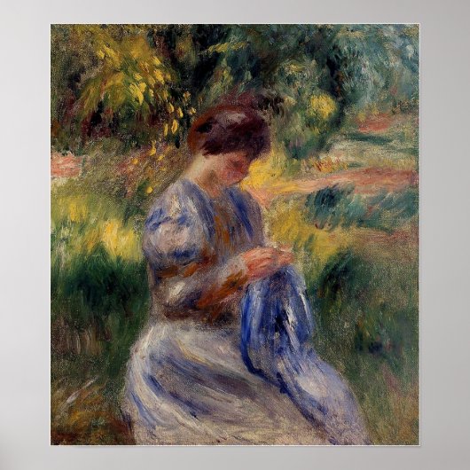 Renoir - Die Stickerin (Frau im Garten) Poster (Vorne)