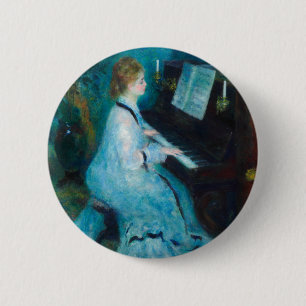 Renoir Frau am Klavier Vintage Impressionismus Button