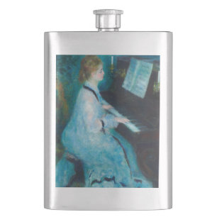 Renoir Frau am Klavier Vintage Impressionismus Flachmann