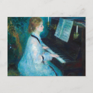 Renoir Frau am Klavier Vintage Impressionismus Postkarte