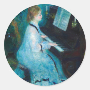 Renoir Frau am Klavier Vintage Impressionismus Runder Aufkleber