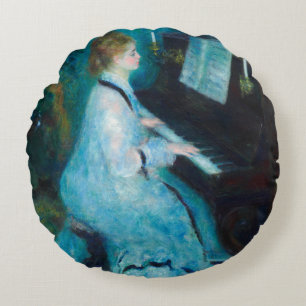 Renoir Frau am Klavier Vintage Impressionismus Rundes Kissen