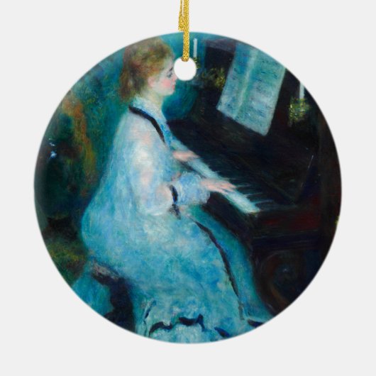 Renoir Frau am Piano Vintage Impressionistin Keramik Ornament (Hinten)