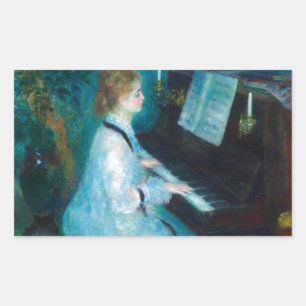 Renoir Frau am Piano Vintage Impressionistin Rechteckiger Aufkleber