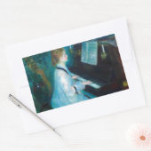 Renoir Frau am Piano Vintage Impressionistin Rechteckiger Aufkleber (Umschlag)