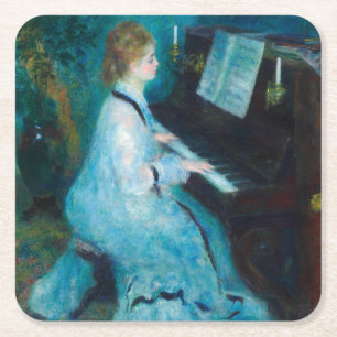 Renoir Frau am Piano Vintage Impressionistin Rechteckiger Pappuntersetzer