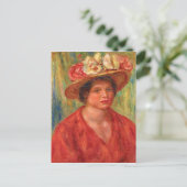 Renoir - Frau in einem Hut mit Blume Postkarte (Stehend Vorderseite)