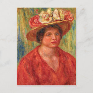 Renoir - Frau in einem Hut mit Blume Postkarte